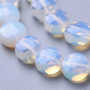craftdady 180pcs faceted white opalite beads flat round disc gemstone loose beads crystal energy stone spacer beads 6-7mm for diy jewelry crafts