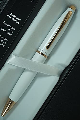 A.T. Cross Pearlescent Lightening White Medalist and 23KT Rose Gold Appointments and Cross signature mid Band Calaise Ballpoint Pen and two Bonus refills A Gift Pen for Anyone and Any Occasion