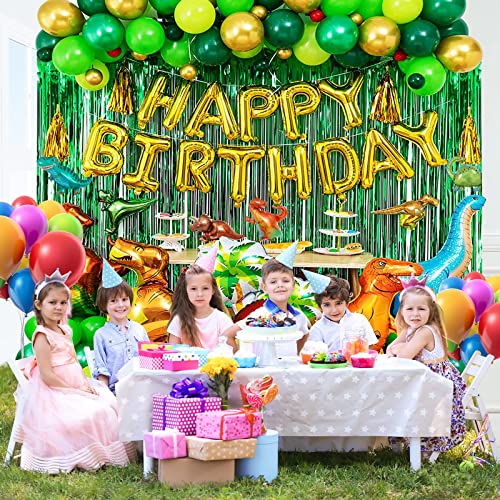 Dinosaur Party Decorations 135 Pcs Dinosaur Birthday Party Supplies with Dinosaurs Balloons, Happy Birthday Balloons, Curtains, Dinosaur Theme Party for Kids Girls Boys Baby Shower Celebration