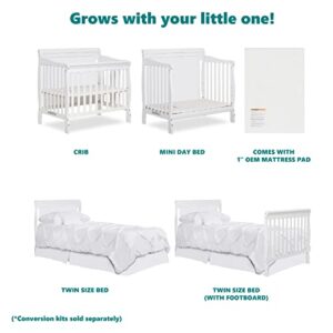 Dream On Me Aden 4-in-1 Convertible Mini Crib In White, Greenguard Gold Certified, Non-Toxic Finish, New Zealand Pinewood, With 3 Mattress Height Settings