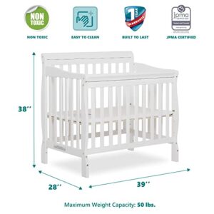 Dream On Me Aden 4-in-1 Convertible Mini Crib In White, Greenguard Gold Certified, Non-Toxic Finish, New Zealand Pinewood, With 3 Mattress Height Settings