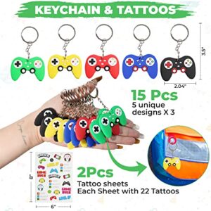 Empire Party Supply 136 Pcs Video Game Party Favors for Kids, Gaming Party Favors - 15 set of VIP Pass Holder Keychain Wristband Button Pins Treat Bags Tattoos, Game On Themed Gamer Boys Birthday Goodie Bag Fillers