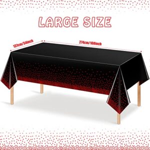 4 Pack Red and Black Dot Plastic Tablecloth, Red Stamping Dot Confetti Rectangle Plastic Disposable Table Cover for Birthday Wedding Baby Shower Engagement Anniversary Party Decorations, 54 x 108 Inch