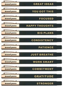 mood pens™ premium ballpoint pens, back-to-school, smooth & comfortable, medium point, refillable, 1.0mm, black ink, positive thoughts for mental health (12)