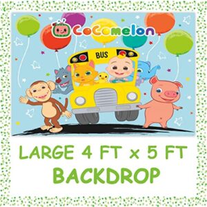 CoComelon Party Supplies | CoComelon Birthday Party Supplies | With CoComelon Backdrop | CoComelon Party Decorations for Girls or Boys | 1st or 2nd Birthday Theme | Backdrop, Balloons, Tablecloth, Plates, Napkins, Forks, Sticker | Serves 16 Guests