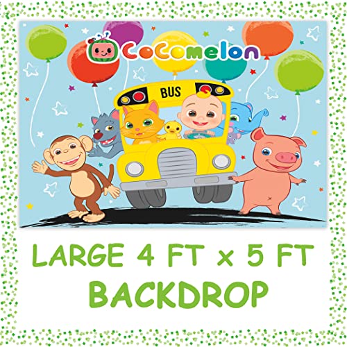 CoComelon Party Supplies | CoComelon Birthday Party Supplies | With CoComelon Backdrop | CoComelon Party Decorations for Girls or Boys | 1st or 2nd Birthday Theme | Backdrop, Balloons, Tablecloth, Plates, Napkins, Forks, Sticker | Serves 16 Guests