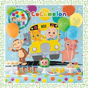 CoComelon Party Supplies | CoComelon Birthday Party Supplies | With CoComelon Backdrop | CoComelon Party Decorations for Girls or Boys | 1st or 2nd Birthday Theme | Backdrop, Balloons, Tablecloth, Plates, Napkins, Forks, Sticker | Serves 16 Guests