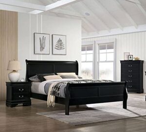 epinki california king size bed black wood 1pc bed bedroom sleigh bed, bed frame, easy assembly