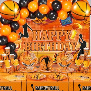 167 pcs basketball birthday party decoration supplies 2 basketball theme tablecloth basketball background 52 basketball balloons 16 set sport tableware plates cups napkins for kids boys party decor