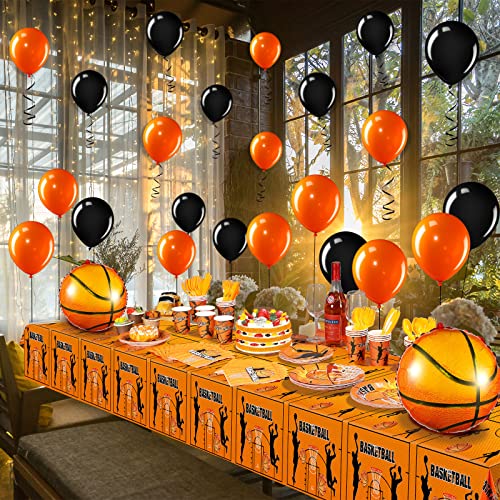 167 Pcs Basketball Birthday Party Decoration Supplies 2 Basketball Theme Tablecloth Basketball Background 52 Basketball Balloons 16 Set Sport Tableware Plates Cups Napkins for Kids Boys Party Decor