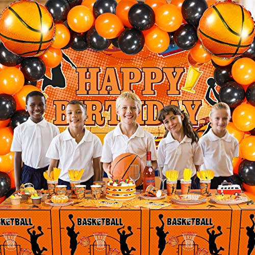 167 Pcs Basketball Birthday Party Decoration Supplies 2 Basketball Theme Tablecloth Basketball Background 52 Basketball Balloons 16 Set Sport Tableware Plates Cups Napkins for Kids Boys Party Decor