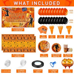 167 Pcs Basketball Birthday Party Decoration Supplies 2 Basketball Theme Tablecloth Basketball Background 52 Basketball Balloons 16 Set Sport Tableware Plates Cups Napkins for Kids Boys Party Decor