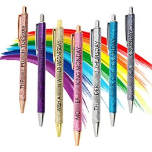 masebor 7pcs funny pens with sayings glitter days of the week pens daily work office ballpoint pen set describing mentality for adults bling 7 day week pen funny office gifts