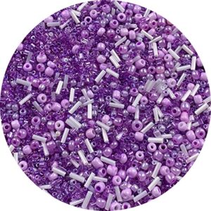 90g mix glass seed beads tube beads bugle beads,3000pcs glass bulk spacer beads multi size 1.5-4.5mm glass beads kit for jewelry making diy craft bracelets necklace earring making (purple series)