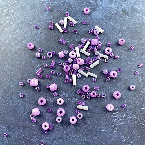 90g Mix Glass Seed Beads Tube Beads Bugle Beads,3000pcs Glass Bulk Spacer Beads Multi Size 1.5-4.5mm Glass Beads Kit for Jewelry Making DIY Craft Bracelets Necklace Earring Making (Purple Series)