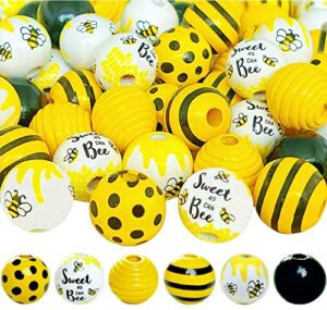 180 pcs 16mm bee wood beads-yellow black white spring summer loose beads,bee honeycomb wooden beads for craft and jewelry making,bee themed rustic beads for bee day tiered tray garland decorations