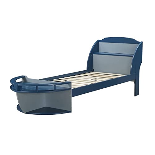 Epinki Twin Bed in Gray & Navy, Wood, Platform Bed Frame, Easy Assembly