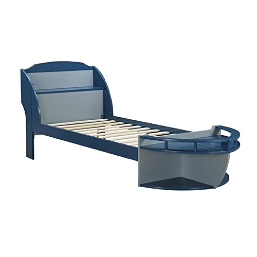 Epinki Twin Bed in Gray & Navy, Wood, Platform Bed Frame, Easy Assembly
