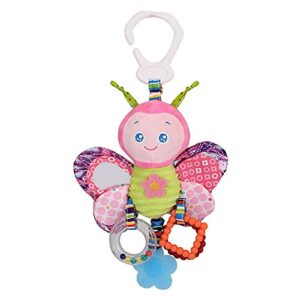 d-kingchy baby toys car seat stroller toy plush hanging toy animal stuffed hanging rattle toys newborn crib bed around toy with teether rattle sound for 0-3 years old (butterfly)