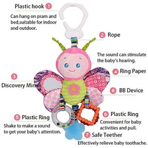 D-KINGCHY Baby Toys Car Seat Stroller Toy Plush Hanging Toy Animal Stuffed Hanging Rattle Toys Newborn Crib Bed Around Toy with Teether Rattle Sound for 0-3 Years Old (Butterfly)
