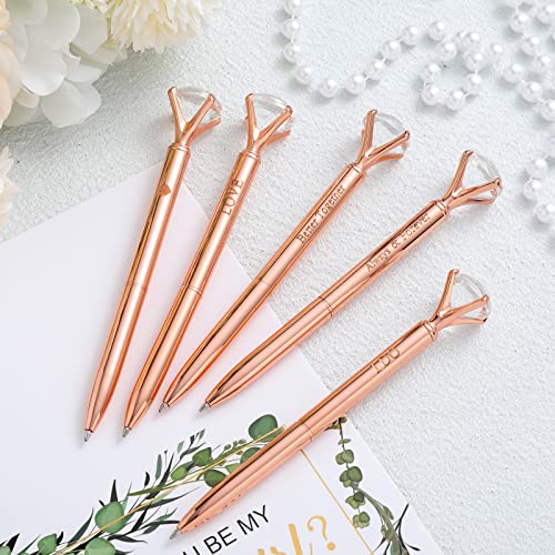 50 Pcs Bridal Shower Diamond Pens Bridal Shower Favors Diamond Pens Bulk Rose Gold Pens Bride Weeding Cute Pens Bling Metal Ballpoint Pen Kawaii Bridesmaid Pen for Women Baby Shower Party Favors Gifts