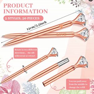 50 Pcs Bridal Shower Diamond Pens Bridal Shower Favors Diamond Pens Bulk Rose Gold Pens Bride Weeding Cute Pens Bling Metal Ballpoint Pen Kawaii Bridesmaid Pen for Women Baby Shower Party Favors Gifts