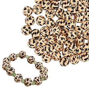 chgcraft 300pcs printed wood beads dyed charm round shaped beads with black leopard print pattern small hole spacer beads loose wood beads for bracelet necklace earrings keychain 12x14x13mm