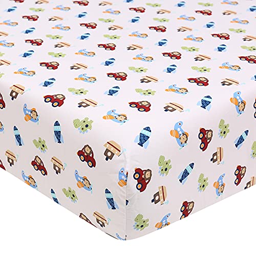 Brandream Crib Sheets for Boys Toddler Sheet Car Balls Rocket Dinosaur Boat Airplane Design Education Collection 100% Cotton Nursery Bed Sheet Set