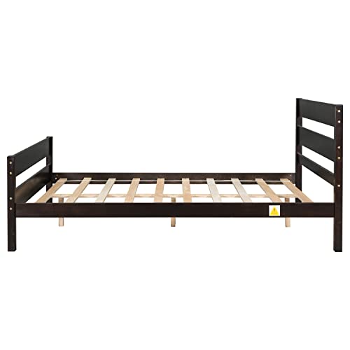 Ochangqi Full Size Wood Bed Frame with Headboard and Footboard, Pine Platform Beds for Bedroom, Guest Room w/Wooden Slatted Support, No Box Spring Needed (Espresso)