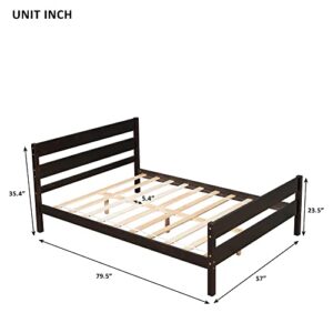 Ochangqi Full Size Wood Bed Frame with Headboard and Footboard, Pine Platform Beds for Bedroom, Guest Room w/Wooden Slatted Support, No Box Spring Needed (Espresso)