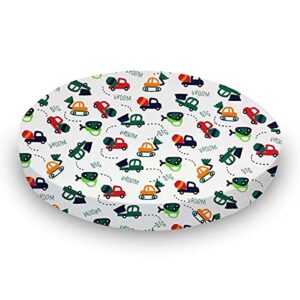 SheetWorld 100% Cotton Interlock Jersey Fitted Oval Crib Sheet, Fits Stokke Sleepi 26 x 47, Construction Cars, Made in USA