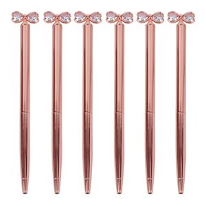 hyuyikuwol crystal diamond ballpoint pens bow tie rhinestone black ink metal sign pen for school office supplies-6pcs, electroplated rose gold