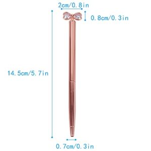 Hyuyikuwol Crystal Diamond Ballpoint Pens Bow Tie Rhinestone Black Ink Metal Sign Pen for School Office Supplies-6PCS, Electroplated Rose Gold