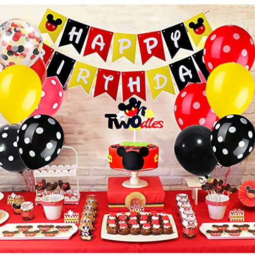 Dilyreke Red 2nd Birthday Mouse Themed Party Decorations for Boy Oh Twodles Birthday Party Supplies Banner and Balloon Set