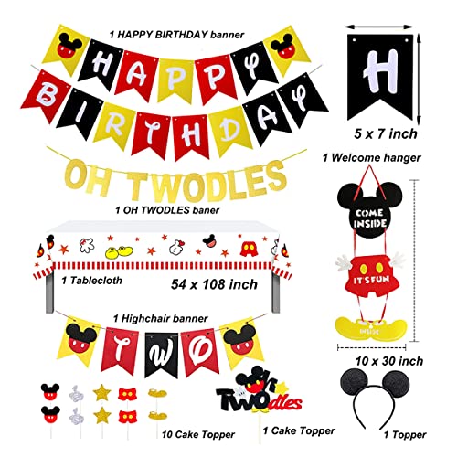 Dilyreke Red 2nd Birthday Mouse Themed Party Decorations for Boy Oh Twodles Birthday Party Supplies Banner and Balloon Set