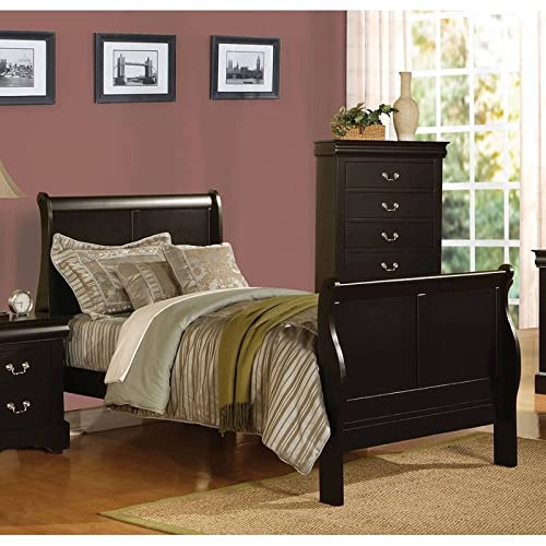 Epinki Full Bed in Black with Headboard, Wood, Bed Frame, Easy Assembly