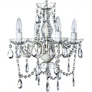 gypsy color the original 4 light crystal white hardwire flush mount chandelier h17.5”xw15”, white metal frame with clear glass stem and clear acrylic crystals & beads that sparkle just like glass