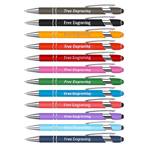 Personalized Pens with Stylus Tip - FREE PERSONALIZATION - Customized Stylus Ballpoint Pens with Your Name,Text,Message for Business,Graduation,Anniversaries-Custom Pens 12 pcs/pack (Assorted)