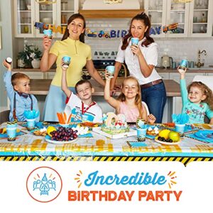 Construction Birthday Party Supplies Set | Baby Boy Toddler Kids Dump Truck Car Tractor Transportation Decorations – Cups Plates Signs Napkins Tablecloth Utensils – Decorations for Boys and Girls – Serves 25