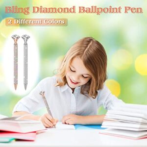 6 Pcs Big Diamond Pens with Crystal Bling Rhinestone Pen Metal Diamond Ballpoint Pens Glitter Wedding Bridal Shower Favors Diamond Black Ink Pens for Birthday Gift Supplies (Silver, Rose Gold)