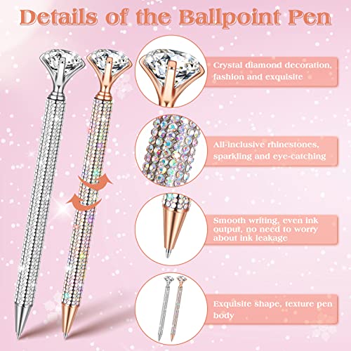 6 Pcs Big Diamond Pens with Crystal Bling Rhinestone Pen Metal Diamond Ballpoint Pens Glitter Wedding Bridal Shower Favors Diamond Black Ink Pens for Birthday Gift Supplies (Silver, Rose Gold)