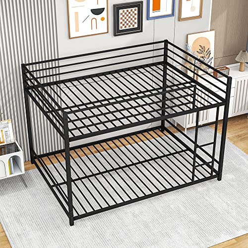 WXYNHHD Metal Bunk Bed Full-Over-Full Low Bunk Bed with Metal Frame and Ladder No Box Spring Needed Black