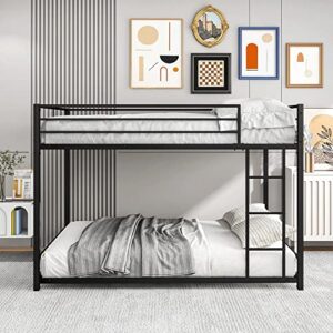 WXYNHHD Metal Bunk Bed Full-Over-Full Low Bunk Bed with Metal Frame and Ladder No Box Spring Needed Black