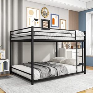 WXYNHHD Metal Bunk Bed Full-Over-Full Low Bunk Bed with Metal Frame and Ladder No Box Spring Needed Black