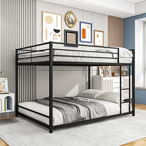 WXYNHHD Metal Bunk Bed Full-Over-Full Low Bunk Bed with Metal Frame and Ladder No Box Spring Needed Black