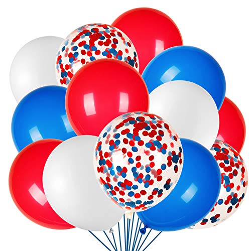 JOYYPOP 80Pcs Red White and Blue Latex Balloons with Confetti Balloons for 4th of July Decorations Independence Day Patriotic Anniversary