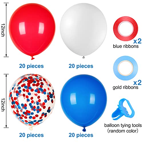 JOYYPOP 80Pcs Red White and Blue Latex Balloons with Confetti Balloons for 4th of July Decorations Independence Day Patriotic Anniversary