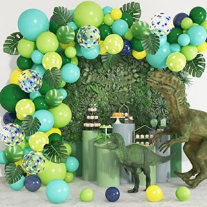 amandir 152pcs jungle safari theme party supplies, dinosaur balloons garland arch kit confetti green balloons for boys kids birthday baby shower decorations