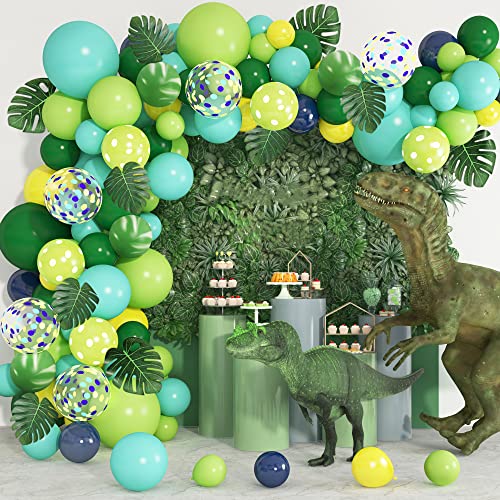 Amandir 152Pcs Jungle Safari Theme Party Supplies, Dinosaur Balloons Garland Arch Kit Confetti Green Balloons for Boys Kids Birthday Baby Shower Decorations