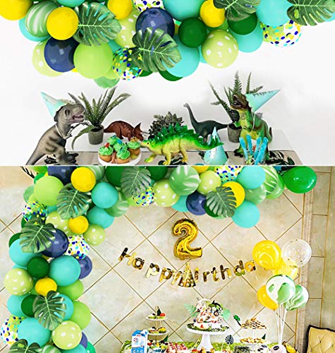 Amandir 152Pcs Jungle Safari Theme Party Supplies, Dinosaur Balloons Garland Arch Kit Confetti Green Balloons for Boys Kids Birthday Baby Shower Decorations